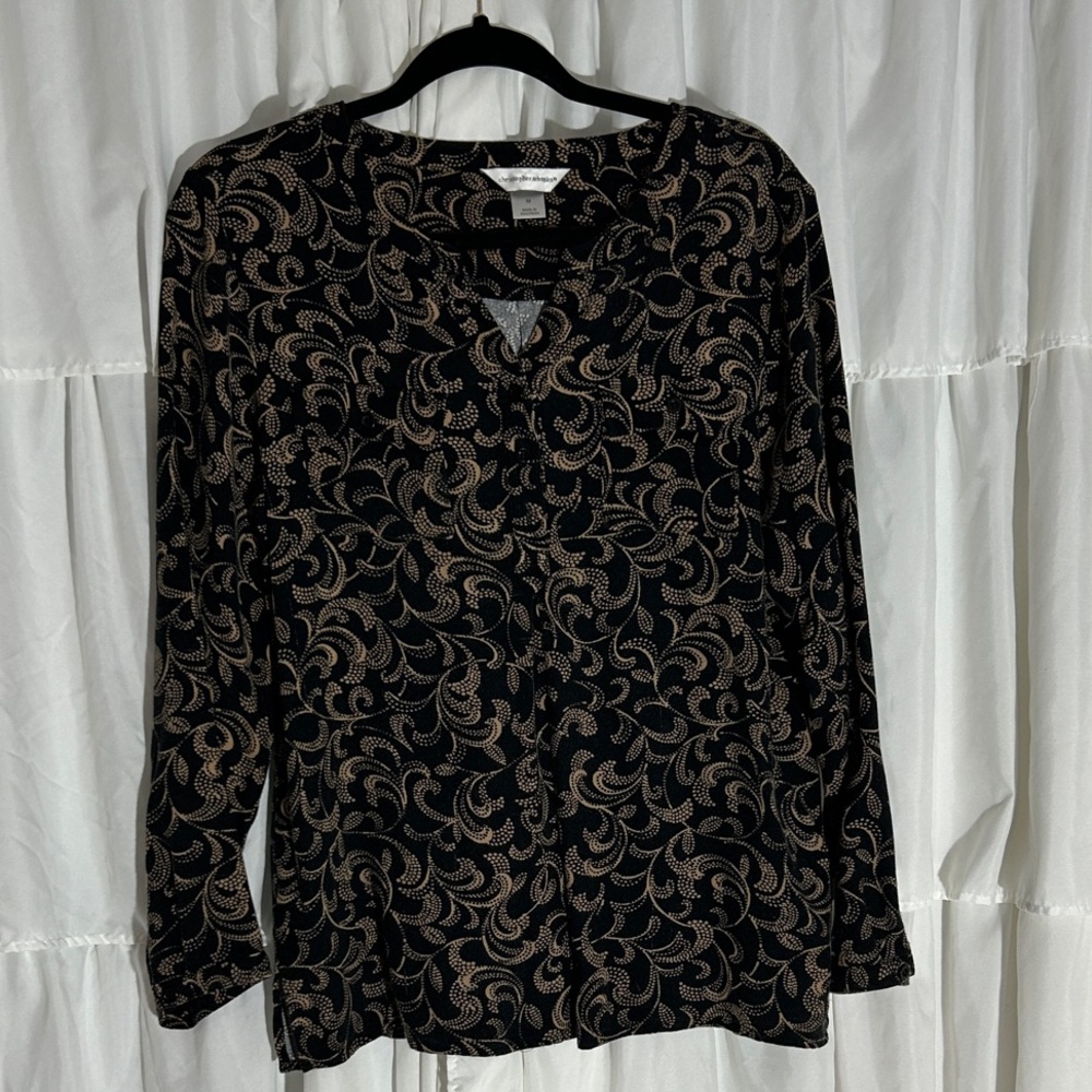 Christopher &  Banks women’s medium Black and Tan Swirl Blouse. 3/4 sleeves